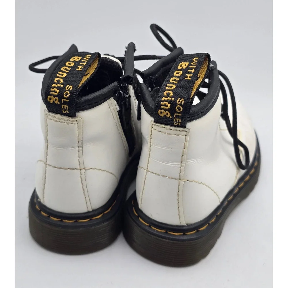 Dr. Martens White Leather Toddler Lace Up Side Zip Boots Size 5 US 1460